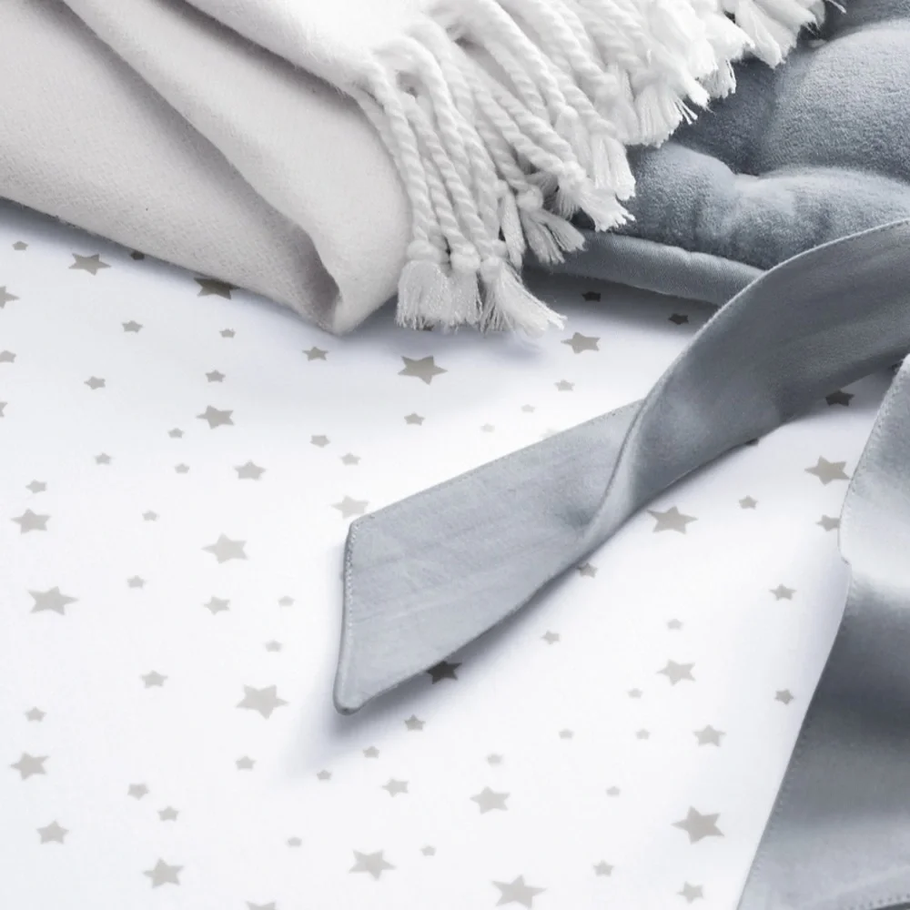 RH Star Print Fitted Crib Sheet - Grey